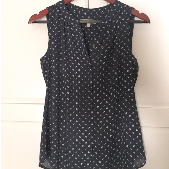 Banana Republic Sz2 Navy Sleeveless Anchor Blouse - Picture 1 of 3